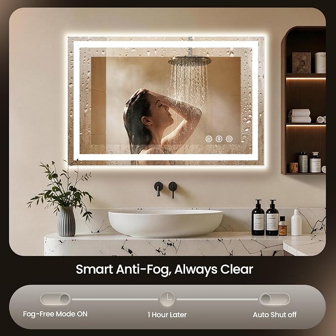 40X32 LED Bathroom Mirror with Lights, Anti-Fog, Backlit + Front Lit (CRI>90), Lighted Bathroom Vanity Mirror for Wall, Memory Function, Dimmable, Tempered Glass, Shatter-Proof