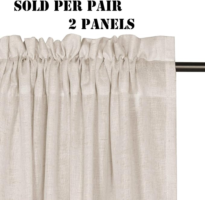 Elegant Natural Linen Blended Energy Efficient Light Filtering Curtains / Rod Pocket Window Treatments Panels / Drapes for Livingroom (Set of 2, Angora, 52 inch W X 96 inch L)