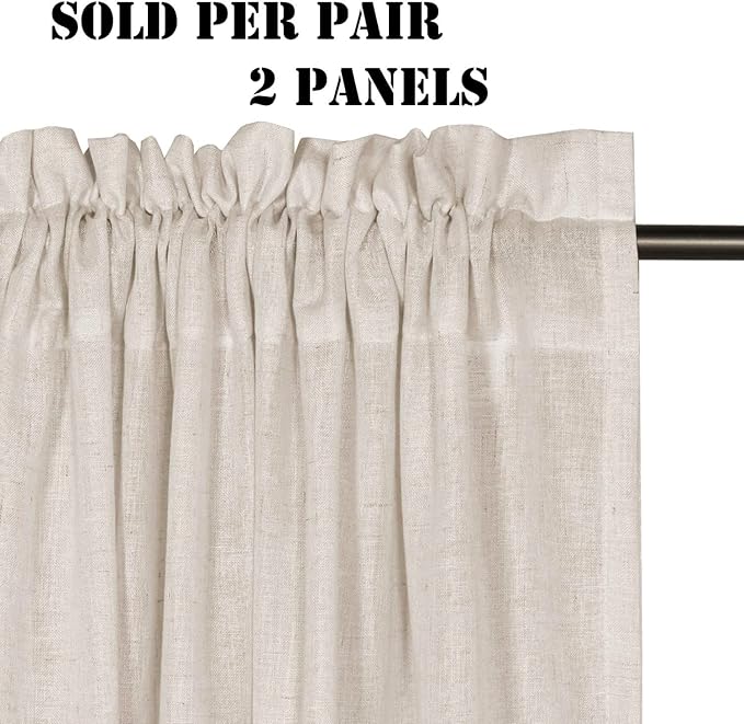 H.VERSAILTEX Pair Set Natural Linen Blended Window Treatment, Rod Pocket Top Premium Soft Rich Light Reducing Curtain Panels for Small Window - 52 inch W X 45 inch L-Angora