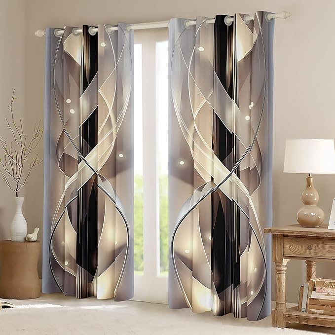 jejeloiu Gold Curtains for Bedroom Living Room Abstract Blackout Shades Strip Lines Room Darkening Curtain Moden Window Treatments, 2 Panels 38 x 45 Inch Gold Black Decor