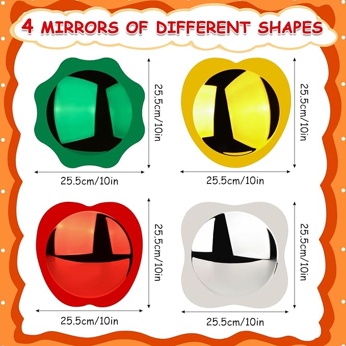 4 Pieces Sensory Wall Bubble Mirror, Calming Corner Decor, Color Convex Acrylic Mirror Toys for Preschool Classroom Playroom Home, Visual, Tactile Stimulation(10 x 10 Inch) (Mixed Shape)