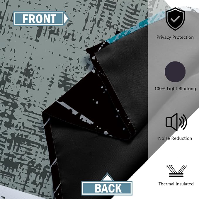 Tyrot Rustic Blue Grey 100% Blackout Curtains for Bedroom 63 inch Long 2 Panels Set Gray Modern Abstract Geometric Black Out Curtains Insulated Room Darkening Window Drapes for Living Room, 52Wx63L
