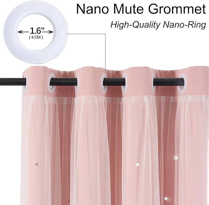 Light Pink Blackout Curtains for Girls Room 84 Inches Long Cute Star Cutout | Nursery Double Layer Curtains & Drapes Tulle Lace 2 Panel Thermal Insulate Bedroom Darkening Window Treatments Cortinas Blush