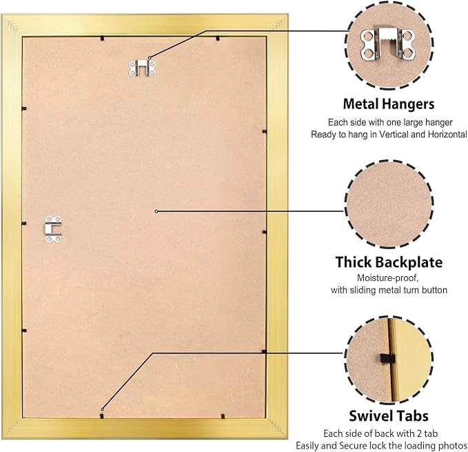 LaVie Home 16x24 Picture Frame Gold Poster Frame,Display Pictures 12x18 with Mat or 16x24 Without Mat, Stable and Sturdy Frame and Polished Plexiglass, Horizontal and Vertical Format of The Walls
