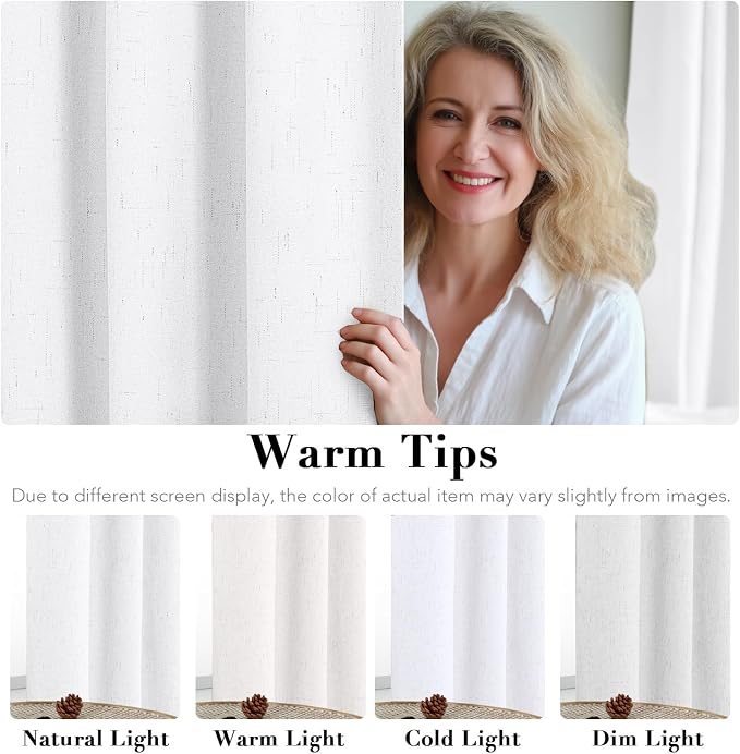 H.VERSAILTEX Linen Blackout Curtains Durable Thick Textured Linen Look 100% Blackout Patio Door Curtain Anti Rust Grommet Extra Wide Sliding Door Curtain Panel, W100 x L96 inch - White