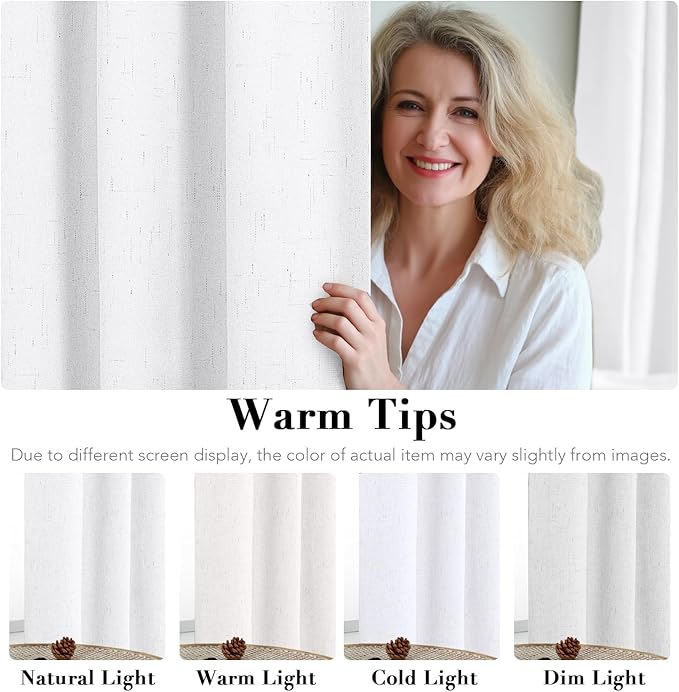 H.VERSAILTEX 100% Blackout Curtains for Bedroom Thermal Insulated Linen Textured Curtains Heat and Full Light Blocking Drapes Living Room Curtains 2 Panel Sets, 52x54 - Inch, White