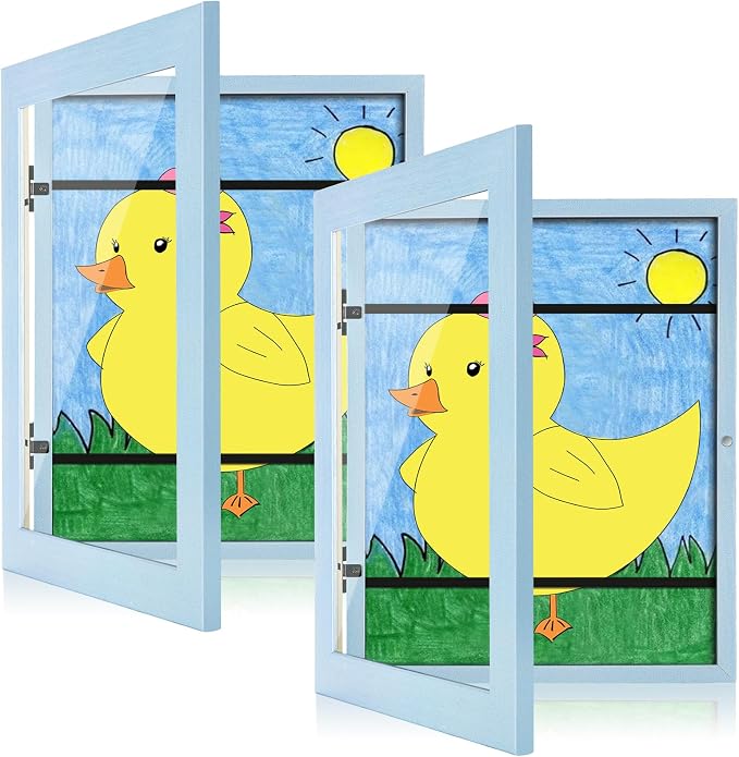 [2-Pack] Kids Art Frames, 8.5x11 Front Opening Kids Artwork Frames Changeable, Light Lake Blue Artwork Display Storage Frame for Wall, Holds 50 Pcs, for 3D Picture, Crafts, Children Drawing, Hanging