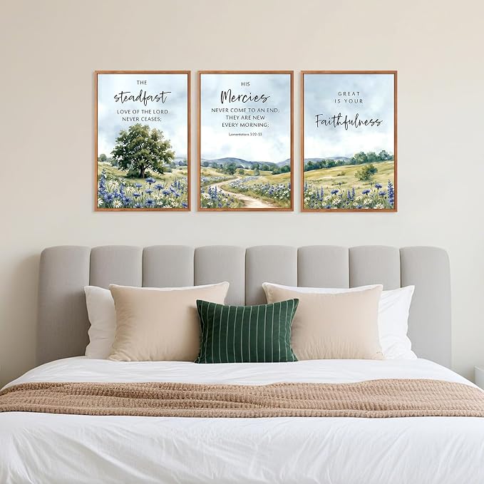 CHDITB Framed Christian Bible Verse Canvas Wall Art, Watercolor Meadow Wildflower Wall Decor, Inspirational Spiritual Artwork, Rustic Faith Scripture Prints for Living Room Farmhouse Office 24"x36"x3