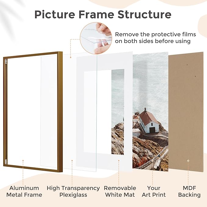 FLYJOE 5x7 Picture | Metal Picture Frame With Mat For 4x6 | 5x7 Aluminum Frame | 5 x 7 Photo Frame | Plexiglass And Hanging Hardware Included | 5x7 Black Picture Frame | Bronze