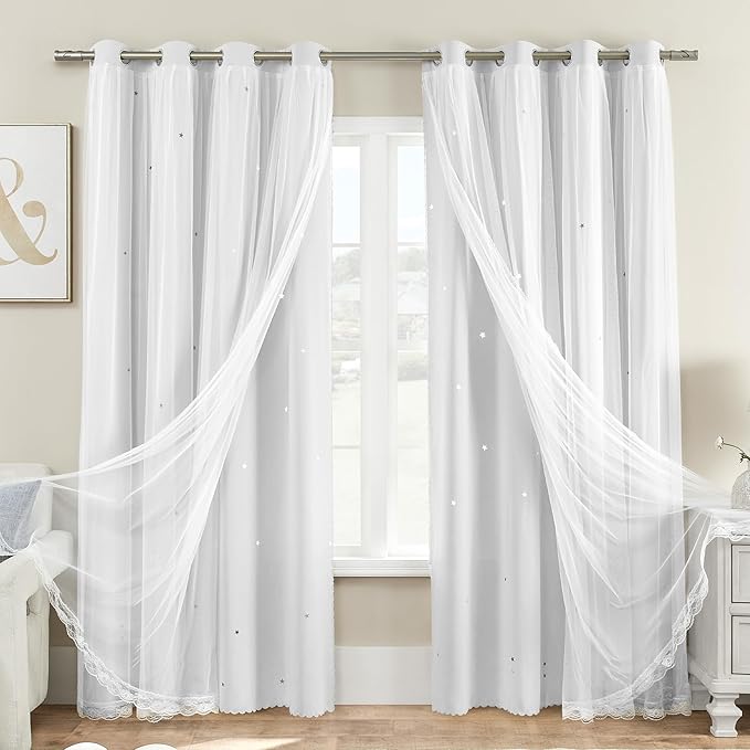 XiDi White Curtains for Bedroom, Girls Room Blackout Curtains, Kids Room Darkening Curtains Decor, 1 Panel SC White52/90/1 US