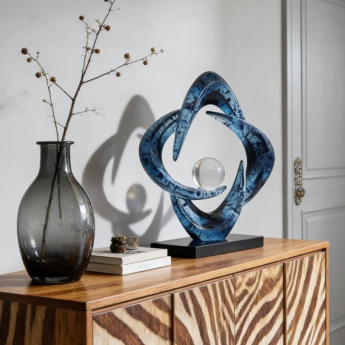 AWNR Gold Abstract Sculpture House Decor Aesthetic - Home Décor Accents for Nightstand, Shelves, Dining Room, Entryway Table, Office, Desk Accessories (Snowflake Blue)