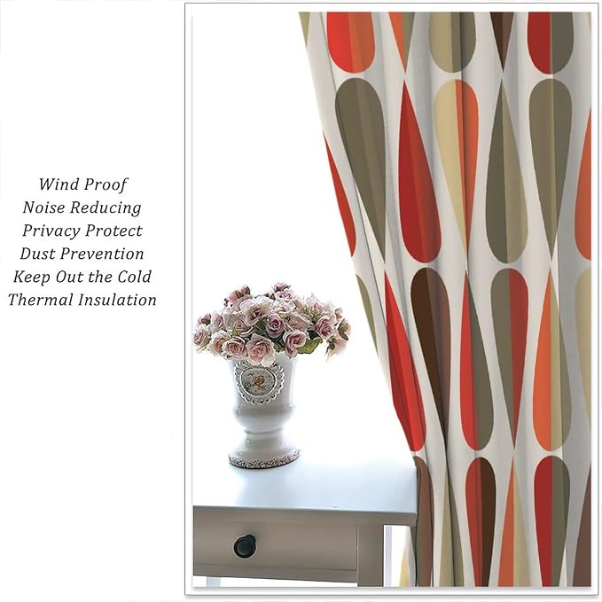 JESTRONRY Mid Century Curtains,Modern Abstract Triangular Retro Design Room Darkening Door Window Rod Pocket Curtain for Living Room Bedroom Kitchen Bathroom 63x72in