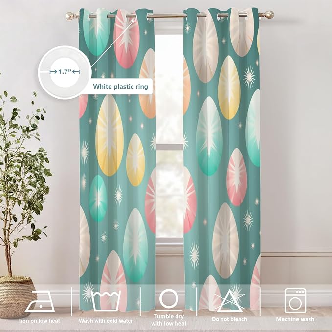 Shrahala Easter Eggs Stars Thermal Insulated Blackout Window Curtains, Colorful Easter Egg Pattern Long Drapes for Bedroom/Living Room with Plastic Grommet, 52X84 Set of 2