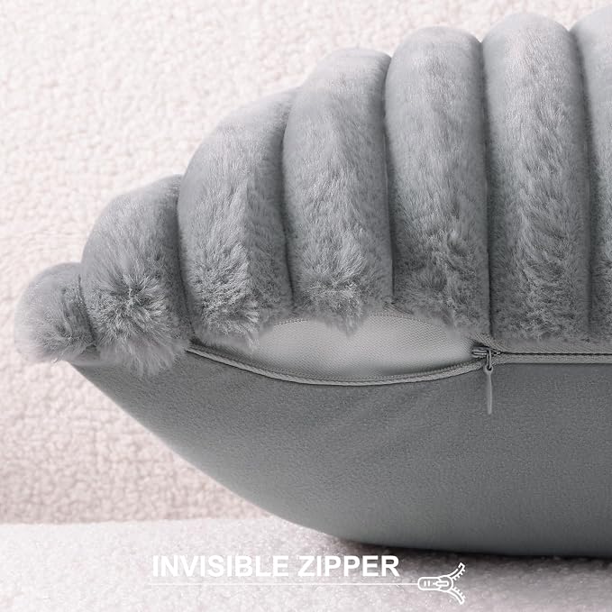 Pallene Faux Fur Plush Throw Pillow Covers 20x20 Set of 2, Luxury Soft Fluffy Striped Decorative Pillow Covers for Sofa, Couch, Living Room, Grey