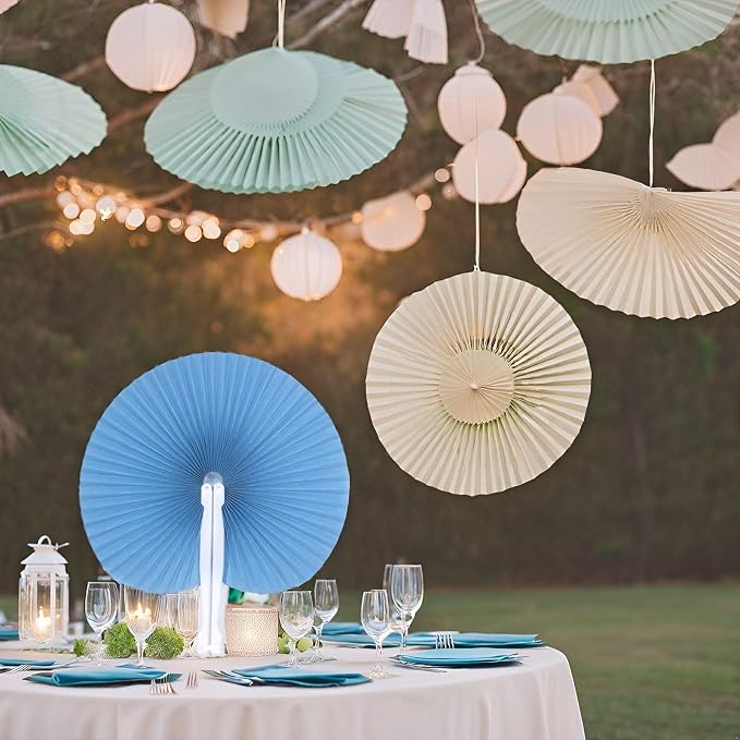 20 Pieces Blue Round Paper Fans | Foldable Handheld Fans for Women,Folding Hand Fans for Wedding,Bridal Guest,Church,Party Favors,Dancing,Birthday,DIY