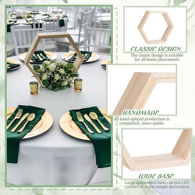 Barydat 12 Pcs 8 Inch Hexagon Shelves Wedding Table Decorations Hexagon Wood Centerpiece Geometric Terrarium Decorative Honeycomb Floating Storage Shelf for Home Office Room (Wood Color)
