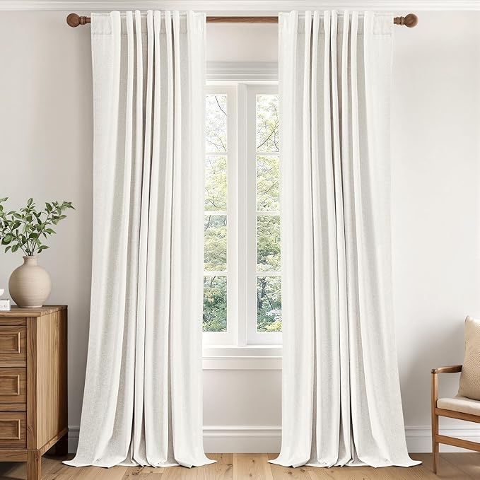 MIULEE 100% Blackout Linen Curtains for Bedroom 90 inches Long, Thermal Insulated Room Darkening Black Out Drapes for Living Room, Back Tab Rod Pocket, 2 Panels Set, 40 Wide x 90 Length, White