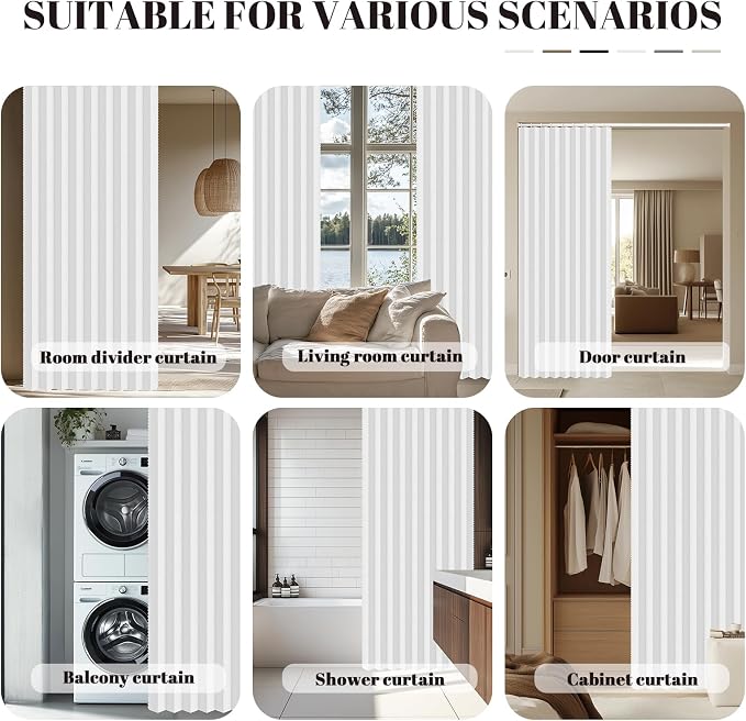 AJAZZ Sets: Curtain Rods & Blackout Accordion Door Accordion Doors Interior Invisible Magnetic Door Curtain for Bedroom Living Room Doorway (1 Pack, 43W x 78 L, White)