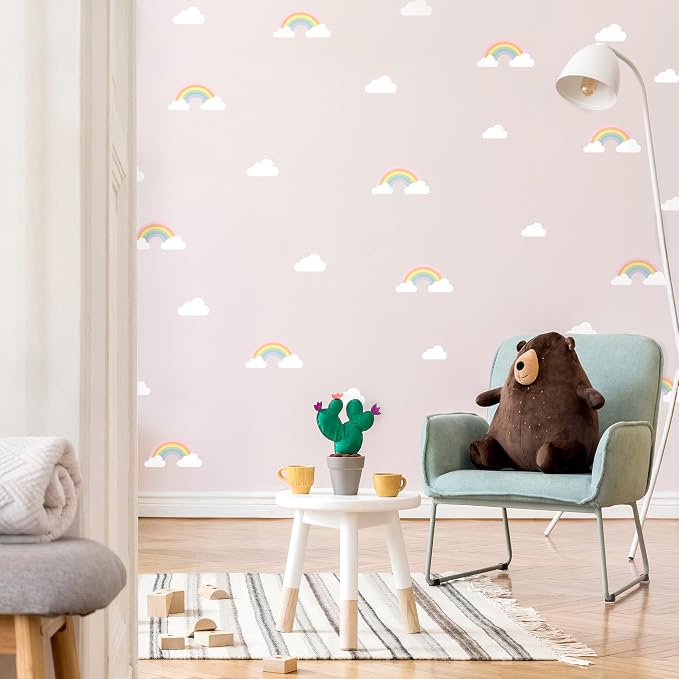 Removable Wall Decals for Kids Room – Peel and Stick Wall Stickers for Girls & Boys Bedroom, Playroom & Nursery – Easy to Apply Wall Decor - Pastel Rainbow