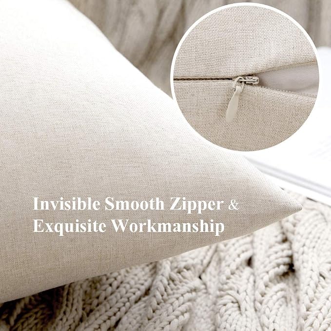 MIULEE Pack of 2 Decorative Outdoor Solid Waterproof Throw Pillow Covers Faux Linen Garden Farmhouse Cushion Cases for Patio Tent Balcony Couch Sofa 16x16 Inch Beige