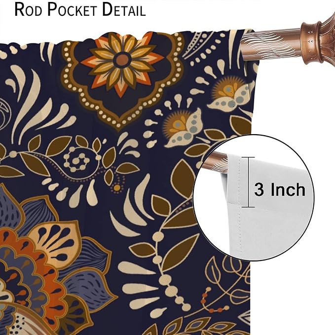Indian Boho Curtains, Mandala Design Colorful Boho Floral Paisley Curtains, Bedroom Living Room Blackout Decorative Curtains, 2 Panel Set, 63x72 Inch.