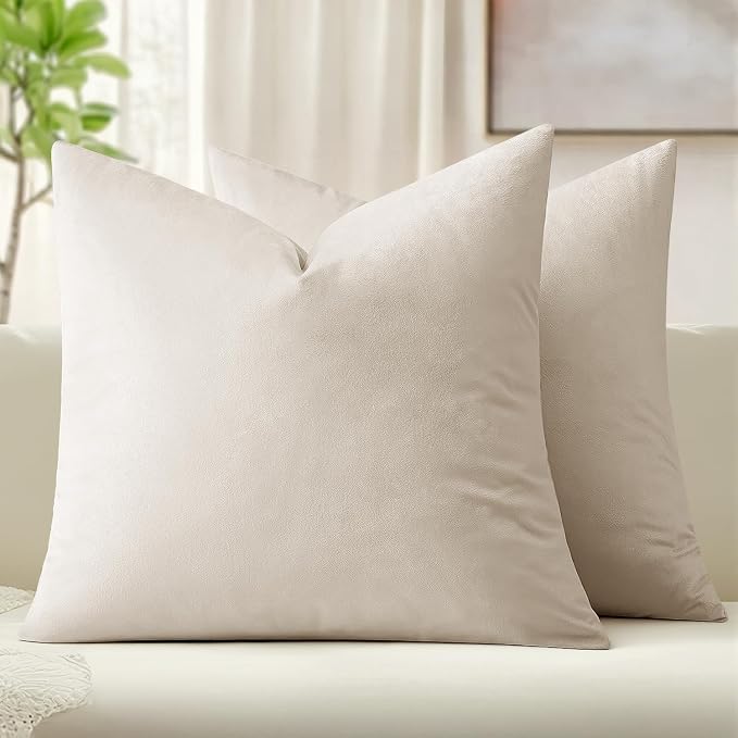 MIULEE Velvet Throw Pillow Covers 18x18 inch, Pack of 2 - Cream White, Soft Solid Decorative Pillow Covers Cushion Cases Modern Luxury Home Decor for Spring Couch Sofa Bedroom Livingroom,Car