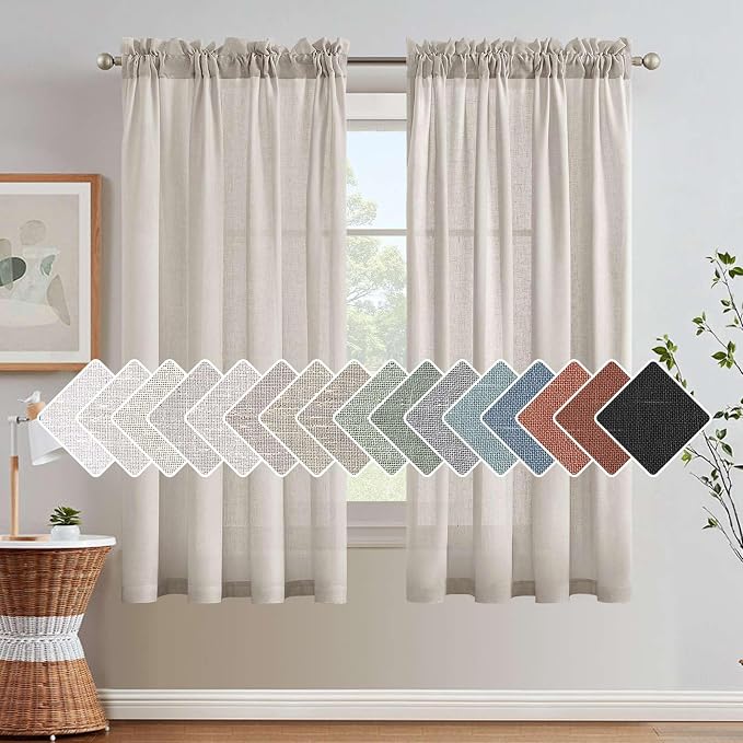 H.VERSAILTEX Linen Curtains Elegant Natural Linen Semi Sheer Curtains Energy Light Filtering Rod Pocket Window Treatments Panels for Living Room (Set of 2, Pale Oak, 52 inch W X 63 inch L)