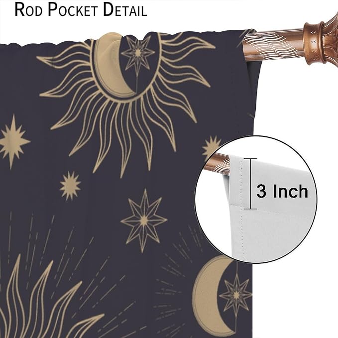 Sun Moon Blackout Curtains, Hand Drawn Sun Moon Stars Magic Space Galaxy Window Treatment Drapes for Bedroom Living Room 84" W X 84" L