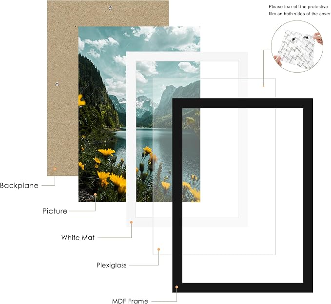 Picrit 19x27 Picture Frame 3 Pack, Black Poster Frame, Display Poster 16 x 24 with Mat or 19 x 27 without Mat for Horizontal or Vertical Wall Mounting
