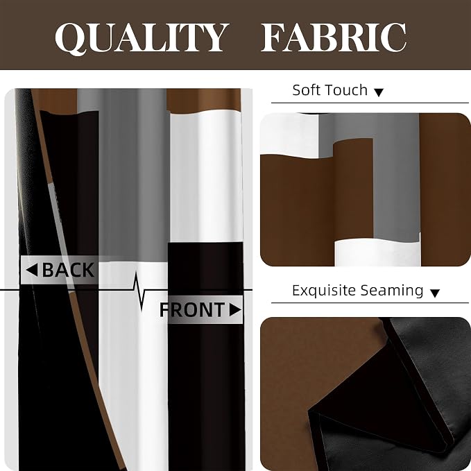 Tyrot Brown 100% Blackout Curtains for Bedroom 84 inch Long 2 Panels Set Black White Gray Modern Abstract Geometric Black Out Curtains Insulated Room Darkening Window Drapes for Living Room, 52Wx84L