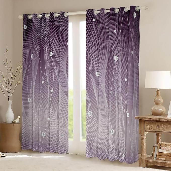 jejeloiu Purple Darkening Drapes Kids Ombre Strip Lines Curtains for Bedroom Living Room Gradient Style Pearl Blackout Curtains for Women Men Lightweight Abstract Window Treatments s