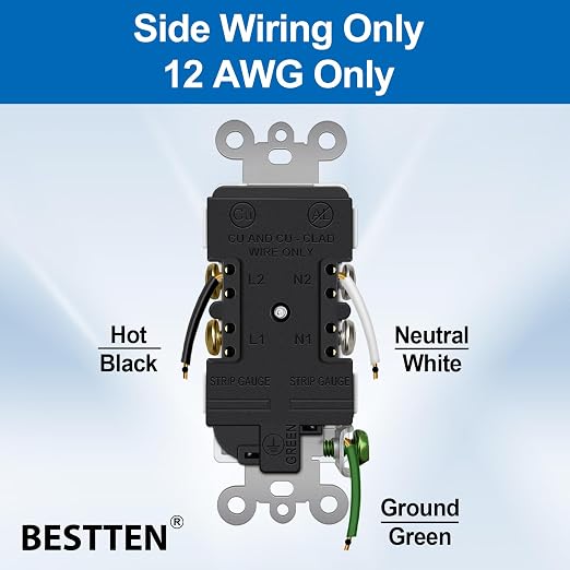 BESTTEN 100 Pack 20 Amp Decor Electrical Wall Outlet, Decorator Tamper-Resistant Receptacle, Wallplate Included, Residential and Commercial Use, 20A/125V/2500W, UL Listed, White