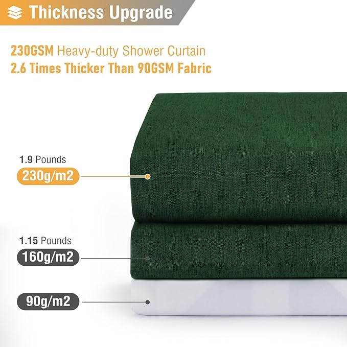 BTTN Extra Wide Shower Curtain - 108x72 Inch Linen Textured Waterproof Fabric Shower Curtain Set with 18 Plastic Hook, Large Modern Farmhouse Cloth Bathtub Shower Curtains for Bathroom - Emerald Green