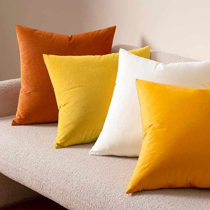MIULEE Velvet Throw Pillow Covers 26x26 Inch, Pack of 2 - Orange, Euro Soft Solid Decorative Pillow Covers Farmhouse Modern Home Decor for Couch Sofa Bedroom Living Room