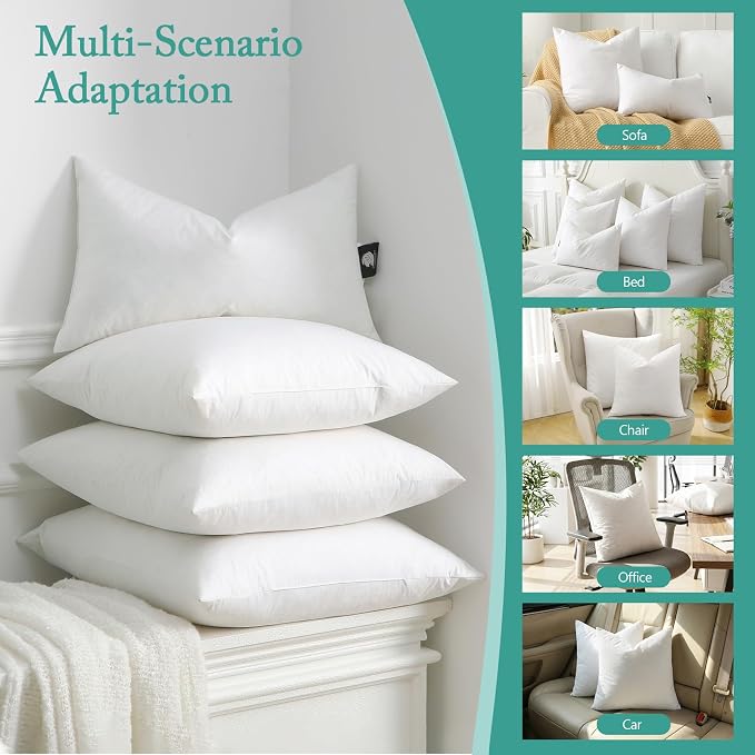 BPC Luxury Feather Down 12x20 Pillow Inserts Set of 2, Soft Fluffy Throw Pillows, 100% Organic Cotton Cover, Lumbar Pillow Insert for Couch, Living Room, Bed, Sofa