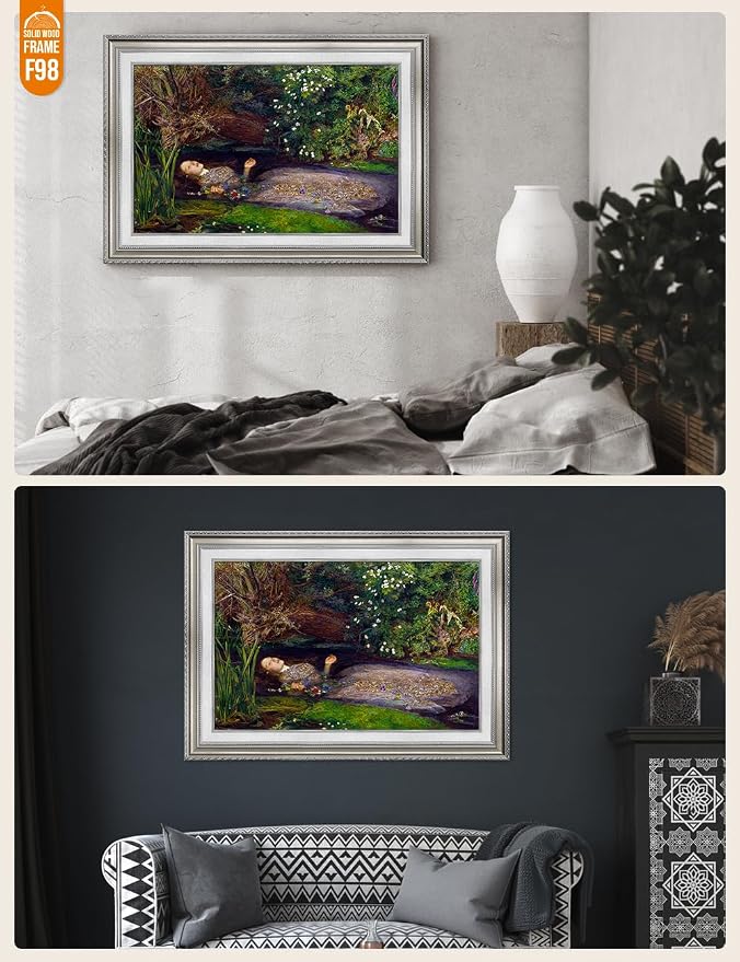 DECORARTS - Ophelia by John Everett Millai. World Famous Painting Reproduction. Giclee Prints in Classic Golden Frame Ready to Hang