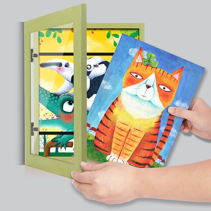 [2-Pack] Kids Art Frames, 8.5x11 Front Opening Kids Artwork Frames Changeable, Soft Yellow Green Artwork Display Storage Frame for Wall, Holds 50 Pcs, for 3D Picture, Crafts, Children Drawing, Hanging