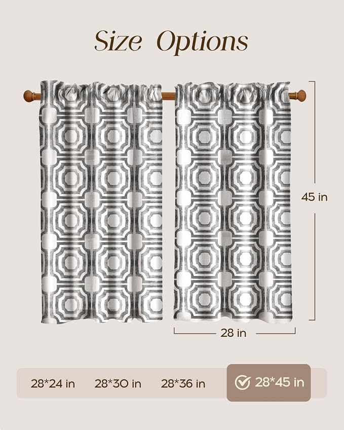 Miss Adola Modern Kitchen Tier Curtains - 45 Inch Length Linen Blend Cafe Curtains Gray Small Window Treatments Over Sink Rod Pocket for Bathroom Living Room Light Filtering, 2 Panels