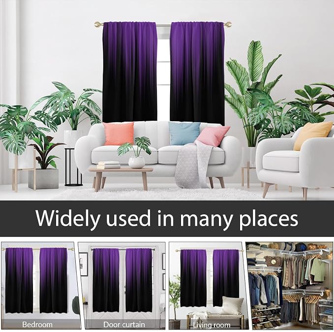 AAtter Purple and Black Ombre Kitchen Window Curtains 27.5" W x 45" L, Modern Gradient Abstract Small Bathroom Tiers with Rod Pocket, 2 Panels