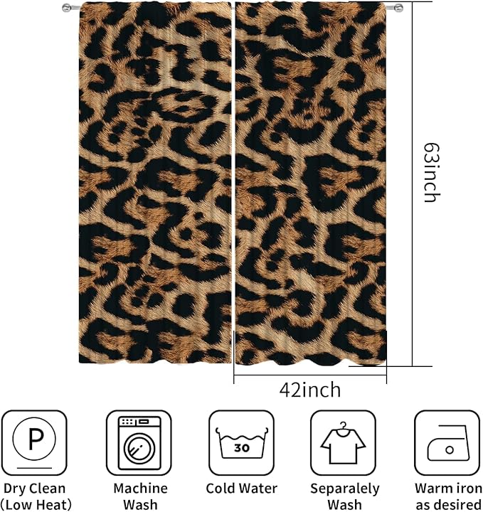 IFFVGX14 Cheetah Print Curtains 42WX63H Rod Pocket Leopard Blakout Curtains for Bedroom Living Room Wild Animals Print Drapes 2 Panels