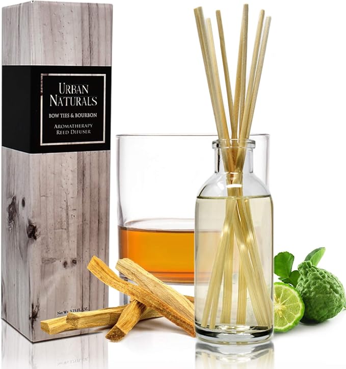 Urban Naturals Reed Diffuser Set, Bowties & Bourbon - Bathroom Shelf Décor | Dark Oak, Bergamot & Bourbon, Made in the USA