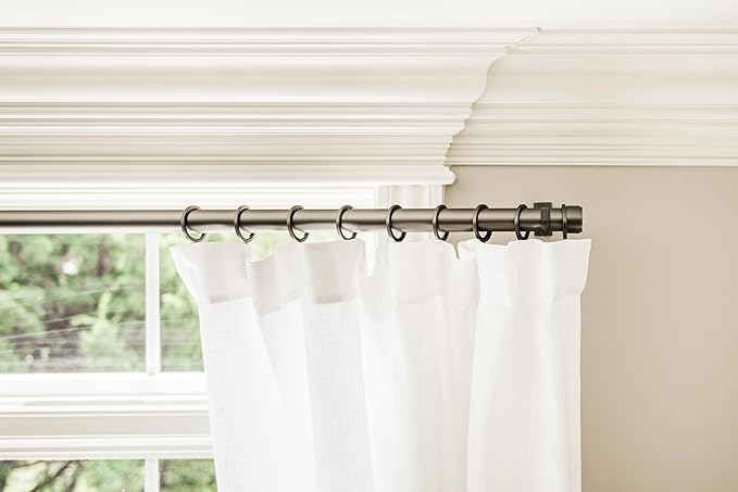 BlastHome® Non-Adjustable Luxury Curtain Rods for Windows, 1 ¼” Rod Set, 7 foot Fixed Length (Two Rods Connect for a Seamless Look), Matte Graphite