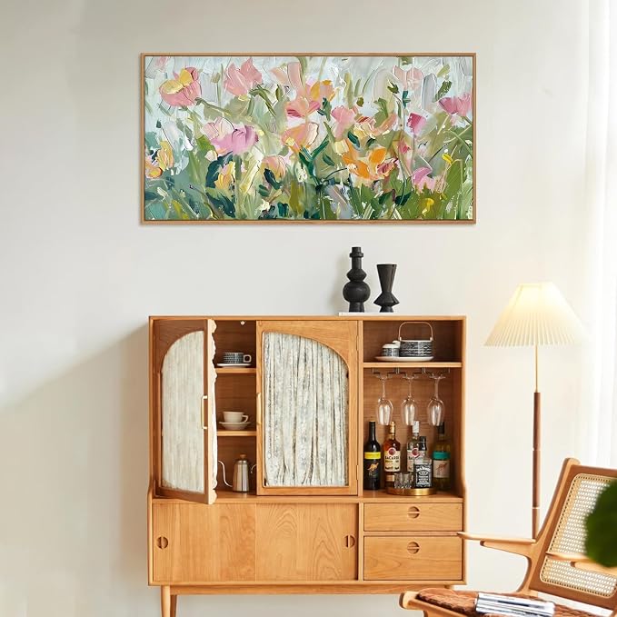 CHDITB Floral Framed Canvas Wall Art, 20"X40" Watercolor Nature Wildflower Plant Textured Painting, Modern Flower Wall Decor, Large Floral Artwork for Kitchen, Bedroom, Office Living Room Wall Decor