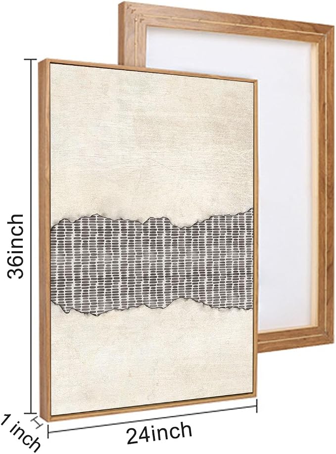 LHIUEM Large Abstract Navy Blue Beige Framed Canvas Wall Art,Modern Tree Rings Shapes Wall Decor,Neutral Retro Wooden Artwork for Living Room,Bedroom,Dining Room,Office -24"x36"x3