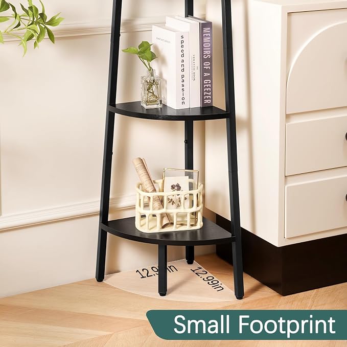 Yoobure 4‑Tier Corner Shelf – Sturdy Metal Frame & Wood Ladder Bookshelf, Space‑Saving Display Shelves for Plants & Books, Easy Assembly, for Bedroom, Living Room, Office, Balcony