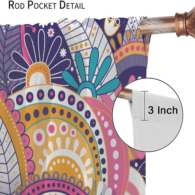 Boho Curtains, Abstract Pelis Boho Brown Vintage Floral Ethnic Tribal Blossom Print, Blackout Curtains for Bedroom Living Room42X45 Inch