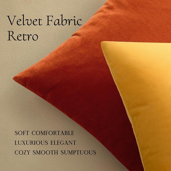 MIULEE Velvet Throw Pillow Covers 12x12 Inch, Pack of 2 - Burnt Orange, Soft Solid Small Fall Decorative Pillow Covers Modern Luxury Home Decor for Couch Chair Sofa Bedroom Livingroom Car