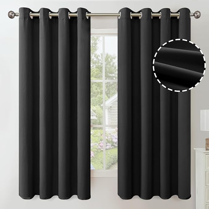 YoungsTex Velvet Black Out Curtains 63 Inches Long for Bedroom, Grommet Thermal Insulated Drapes Room Darkening Privacy for Living Room, Black, 2 Panels, 52 X 63 Inch
