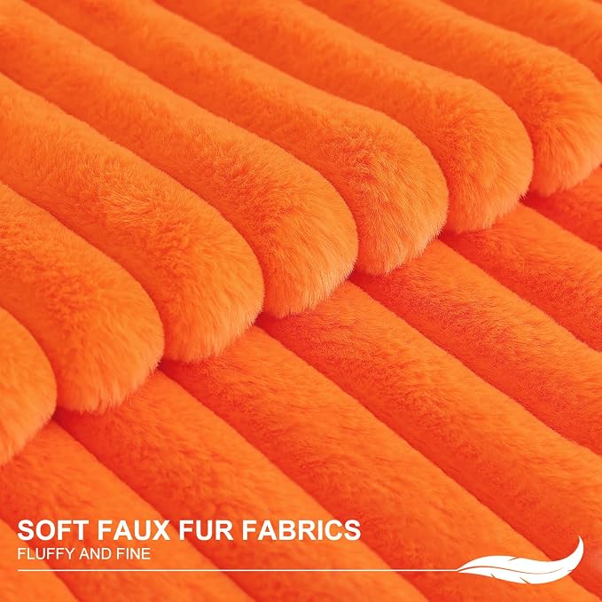 Pallene Faux Fur Plush Fall Throw Pillow Covers 16x16 Set of 2, Luxury Soft Fluffy Striped Decorative Pillow Covers for Sofa, Couch, Living Room, Burnt Orange