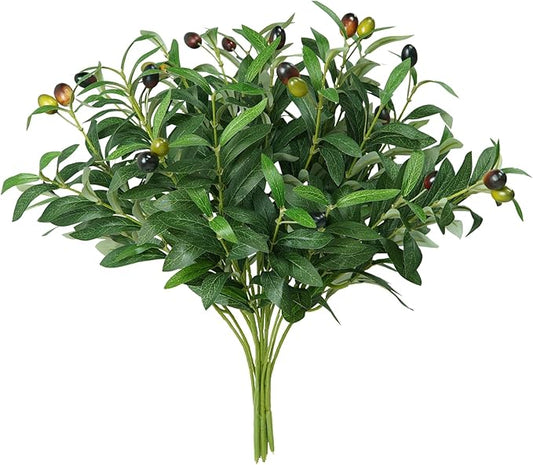 Faux Olive Branches, 18''Artificial Olive Stems,Perfect Greenery for Vase,Greenery for Centerpieces,Coffee Table,Home Decoration for Dining Room & Living Room,6pcs